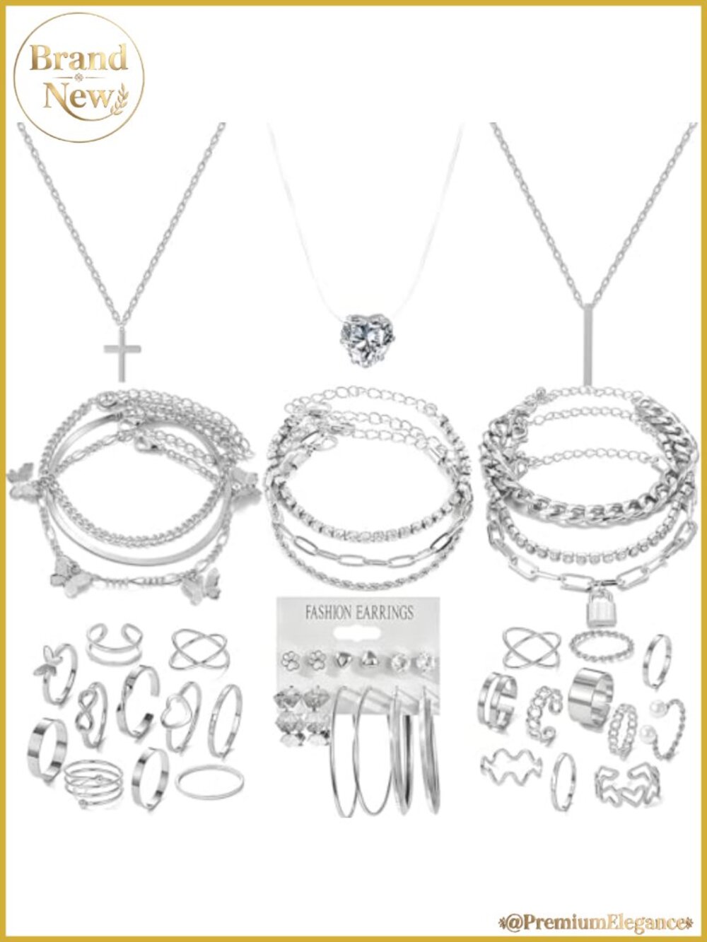 46 Pc Jewelry Set Necklace Bracelet Earring Ring Bridal Gift